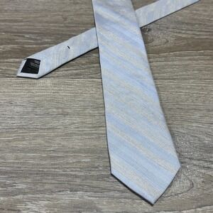 Clavin Klein Handmade Luxury Viscose & Silk Neck Tie Gray Silvery Blue Striped